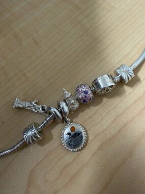 Pandora Silver Bracelet with Purple and Pink Pave Charm